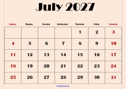 July 2027 Calendar with Light Pink