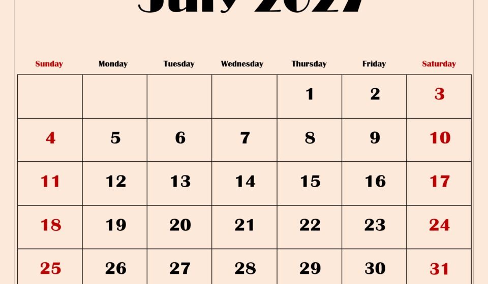 July 2027 Calendar with Light Pink