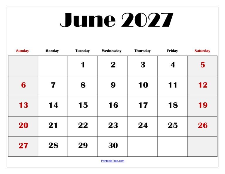 Blank Calendar June 2027 12 June 2027 Blank Printable Calendar