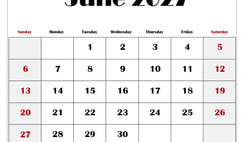 June 2027 Blank Printable Calendar