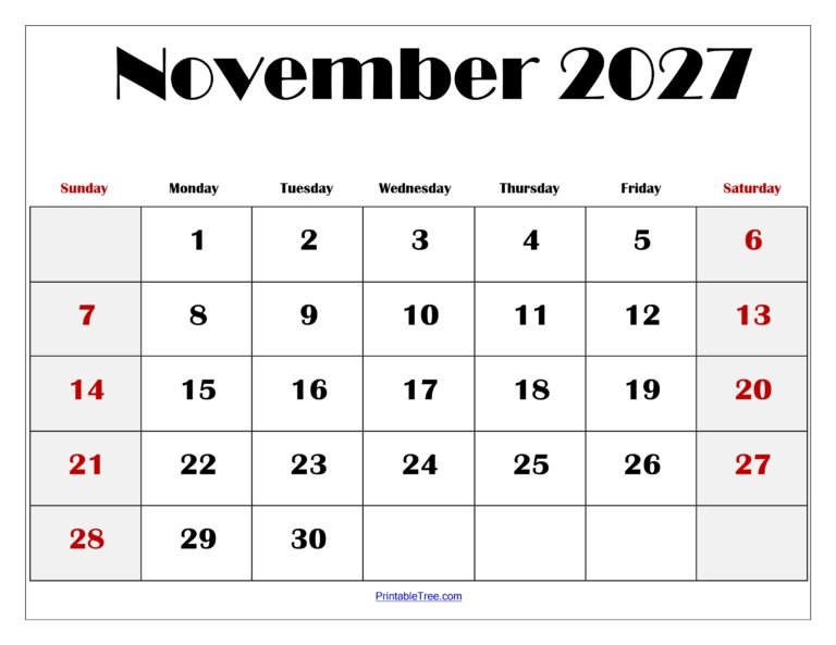 Blank November 2027 Calendar: Your Ultimate Printable Organizer
