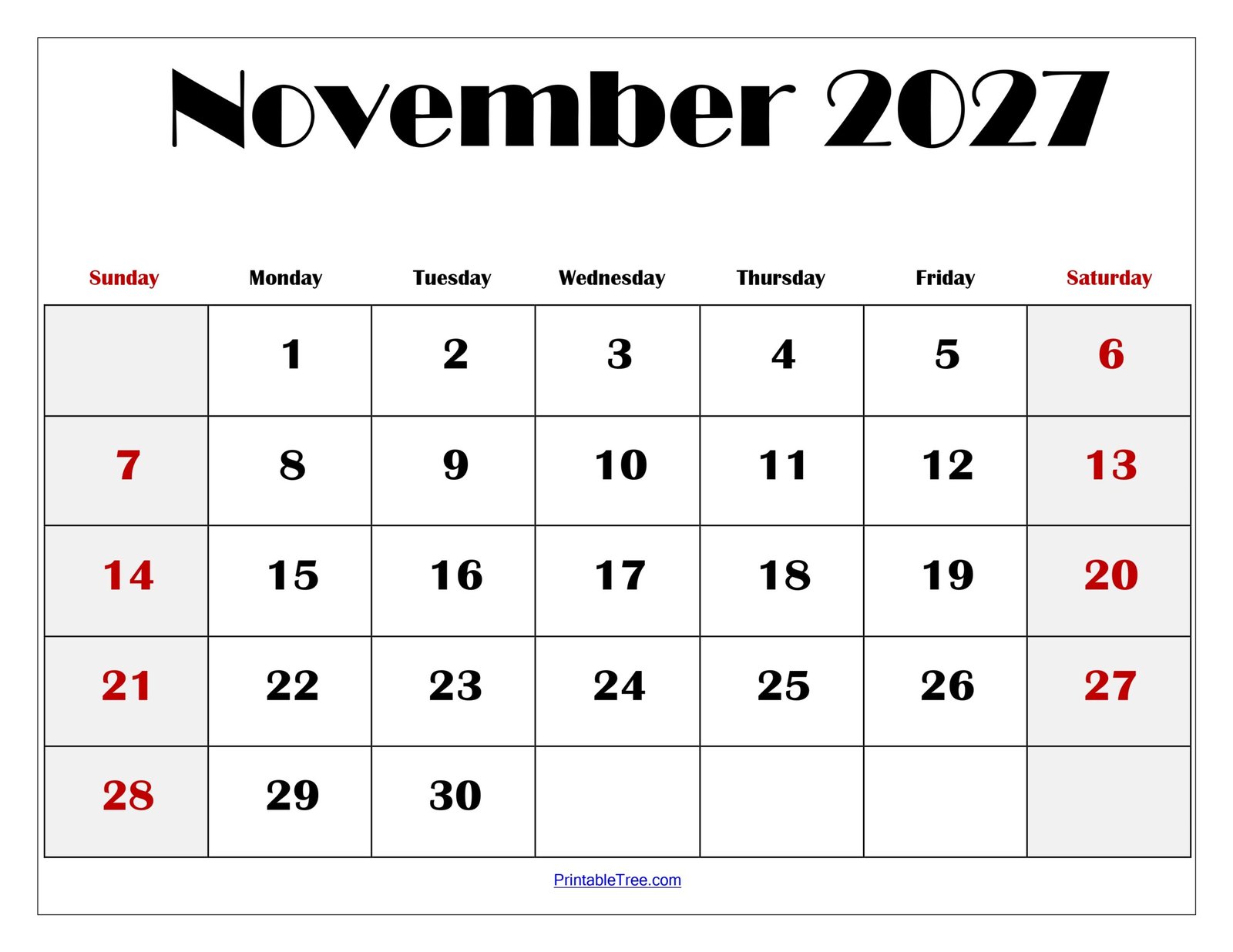 November 2027 Blank Printable Calendar scaled