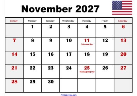 November 2027 Calendar with Holidays 5