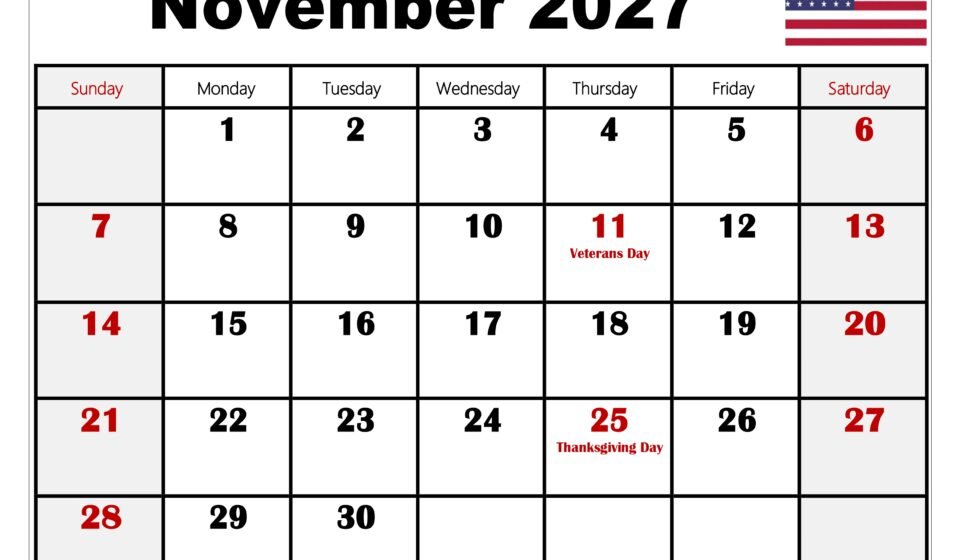 November 2027 Calendar with Holidays 5