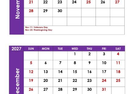 November and December 2027 Calendar with Holidays