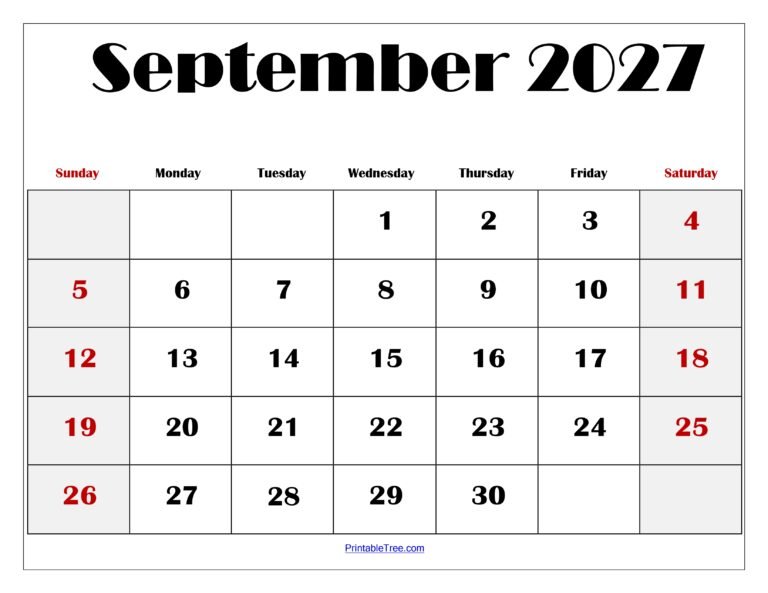 Sept Calendar 2027 Printable 23 September 2027 Blank Printable Calendar 3