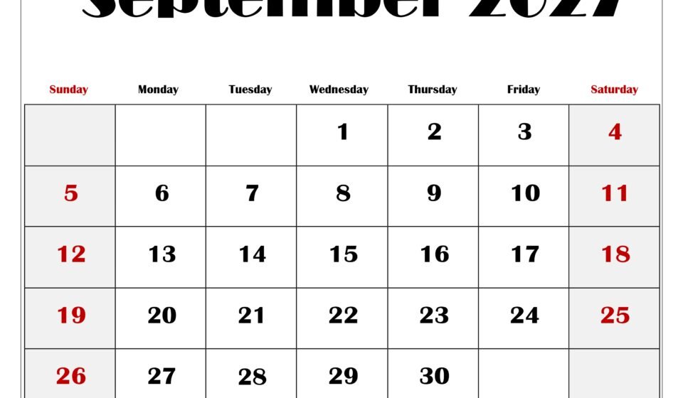 September 2027 Blank Printable Calendar 3