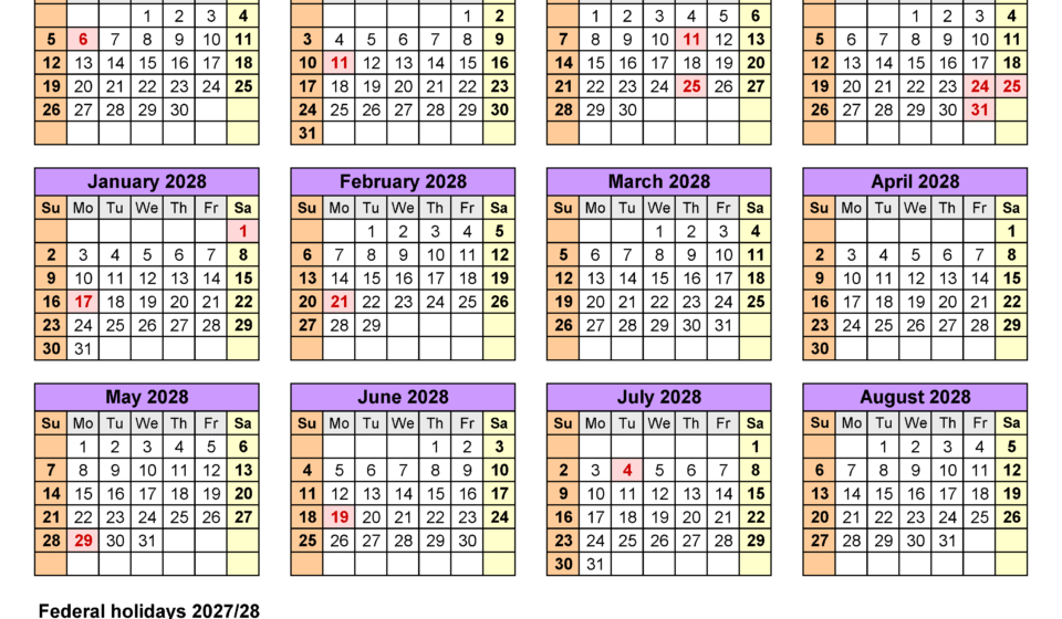 academic calendar 2027 2028