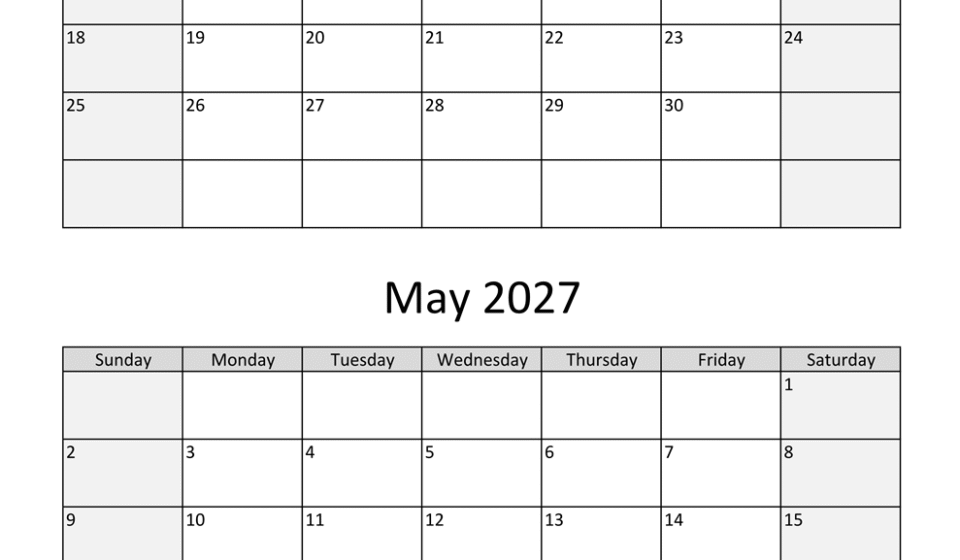 april may two months 2027 calendar vertical