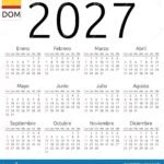 calendar spanish sunday simple annual year wall language week starts highlighted no holidays eps vector illustration 163725144