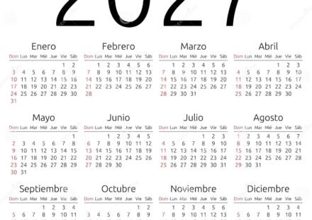 calendar spanish sunday simple annual year wall language week starts highlighted no holidays eps vector illustration 163725144