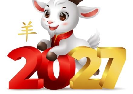 chinese new year 2027 sign with 3d cute goat golden 2027 number translation goat 288411 2973