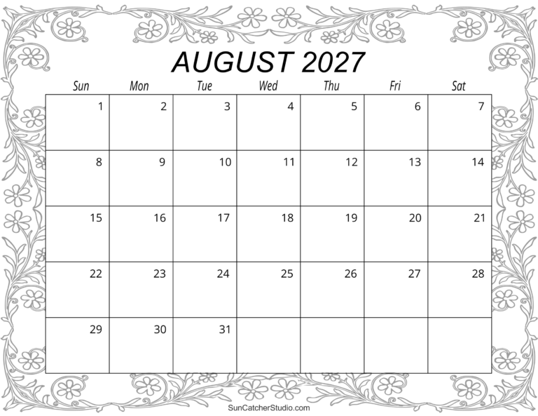 Print Calendar August 2027: Your Ultimate Handy Guide with Printable Options