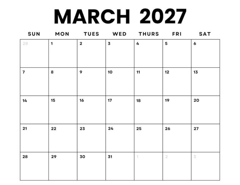Get Ahead with the Best Printable Calendars for March 2027
