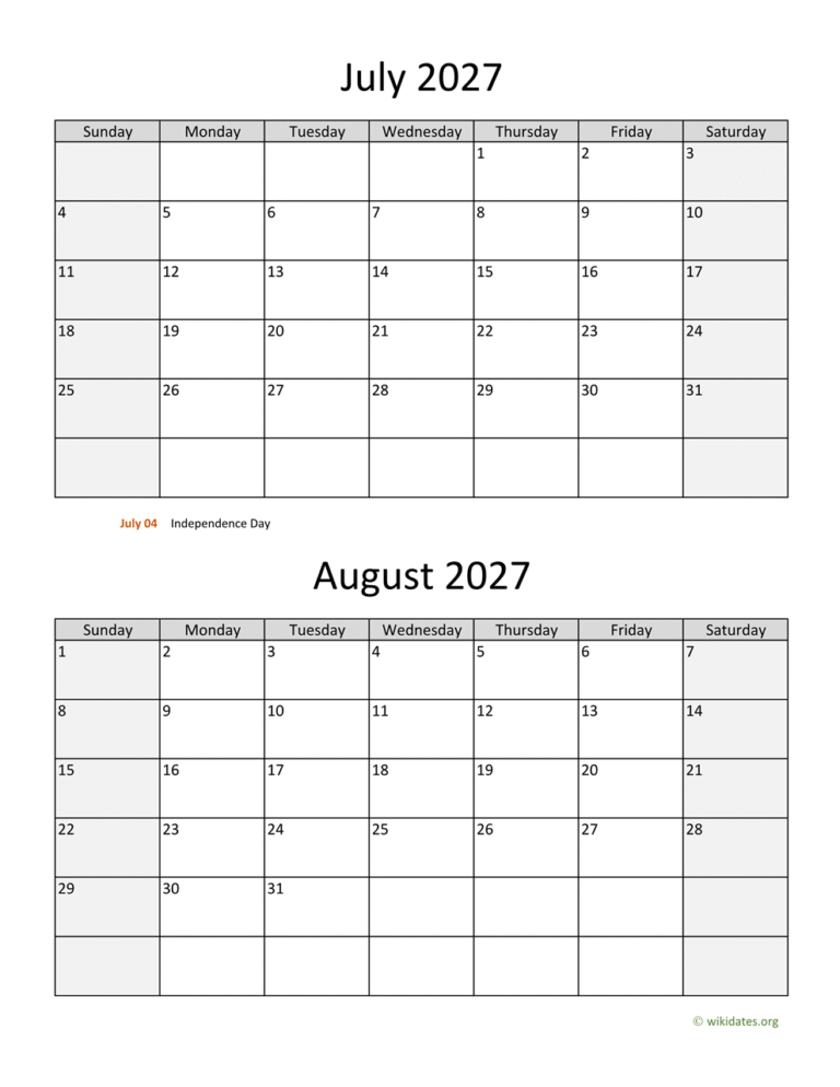 july august two months 2027 calendar vertical 1