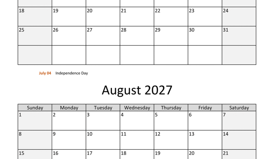 july august two months 2027 calendar vertical 1