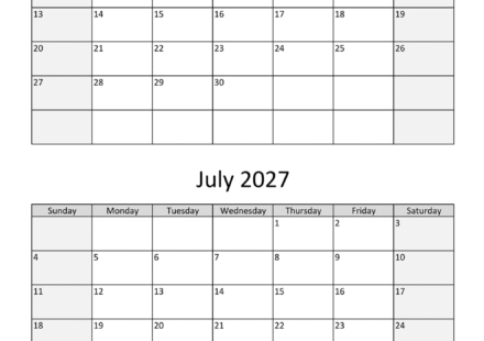 june july two months 2027 calendar vertical