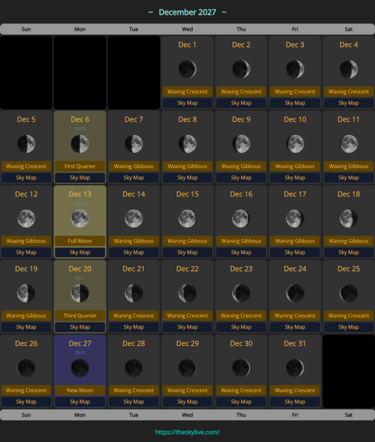 When Is Full Moon In December 2027 6 moon calendar 2027 12 3