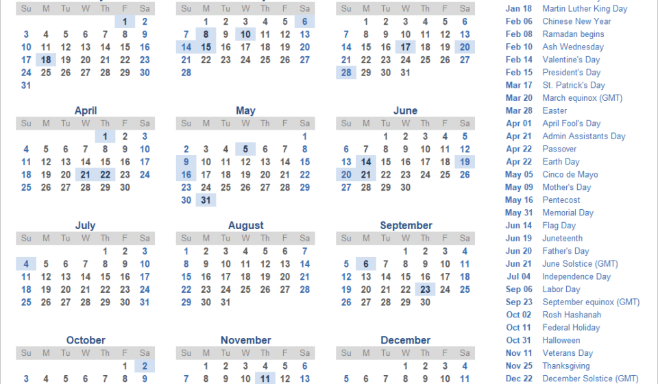 2027 calendar with holidays
