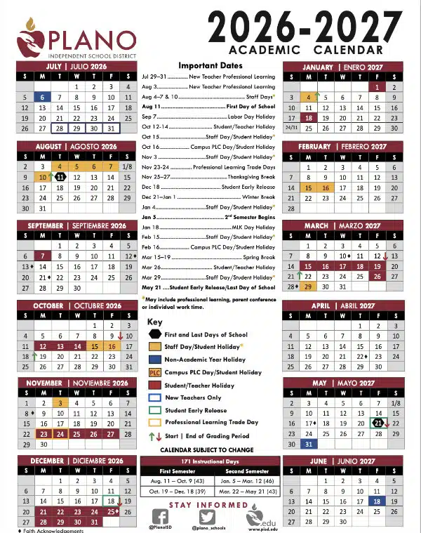 Plano Isd Calendar 27 28 5 Plano ISD 2026 2027 Calendar